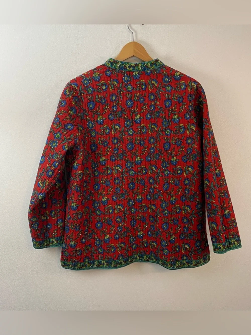 LA Cera Reversible Floral Quilted Button Down Jacket Womens Large Gardening